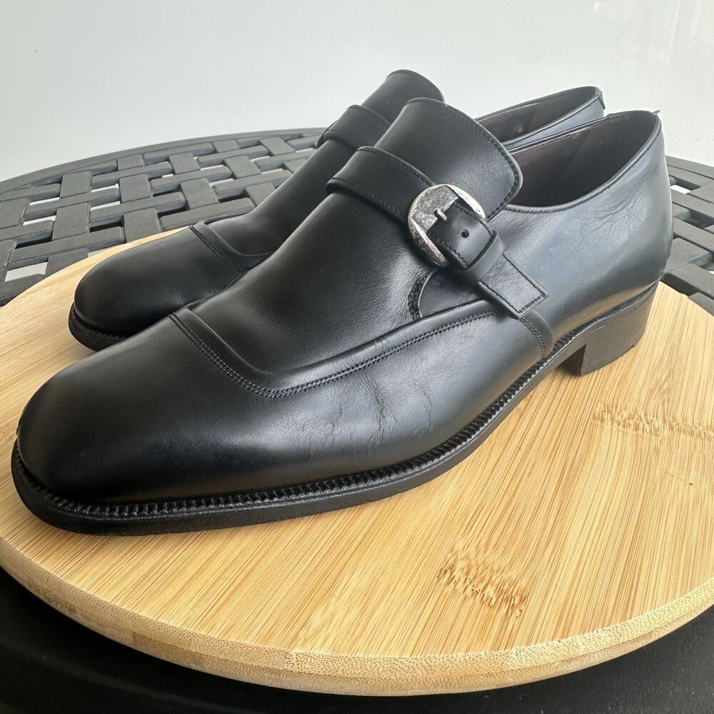 Wing By Bally Of Switzerland Men's Size 8 Black Terzo Monk Strap Leather Shoes